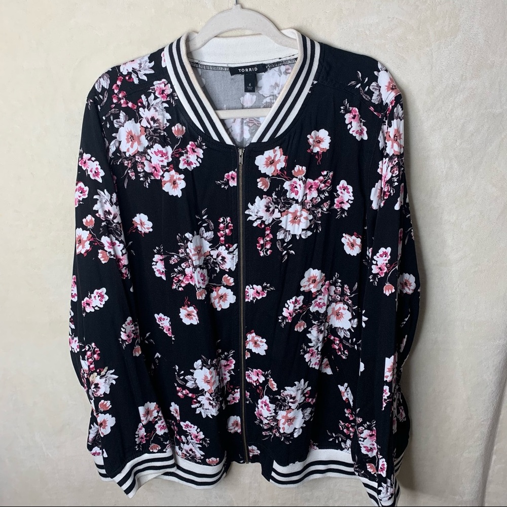 TORRID Black Floral Bomber Jacket